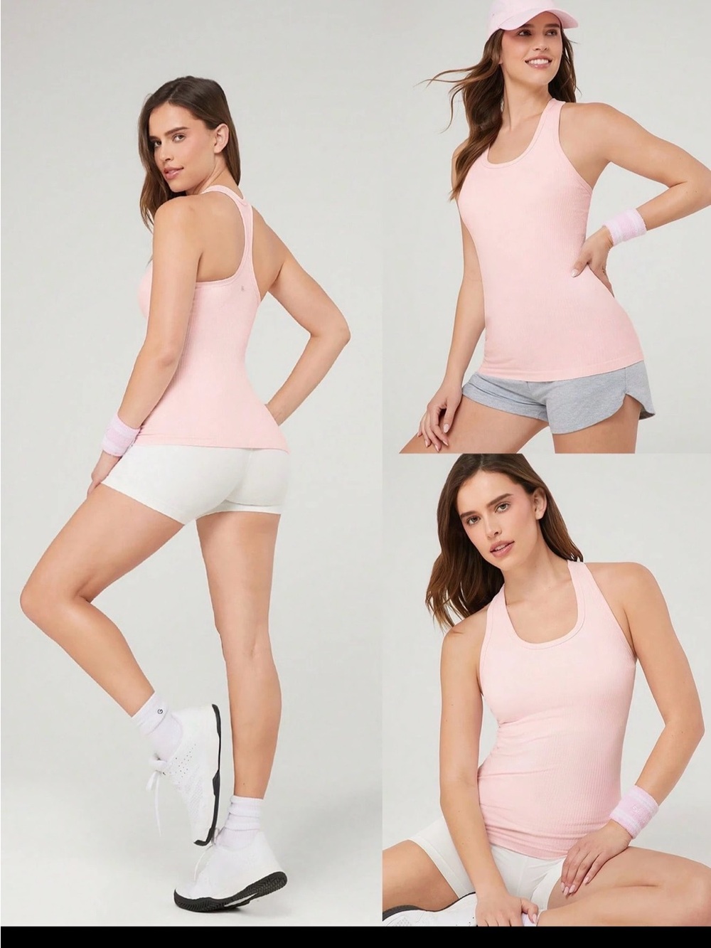 Women's Light Pink Ribbed Racerback Tank Top - Picture 5 of 6